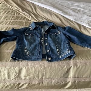 INC denim bomber jacket with lots of sparkle. Size M